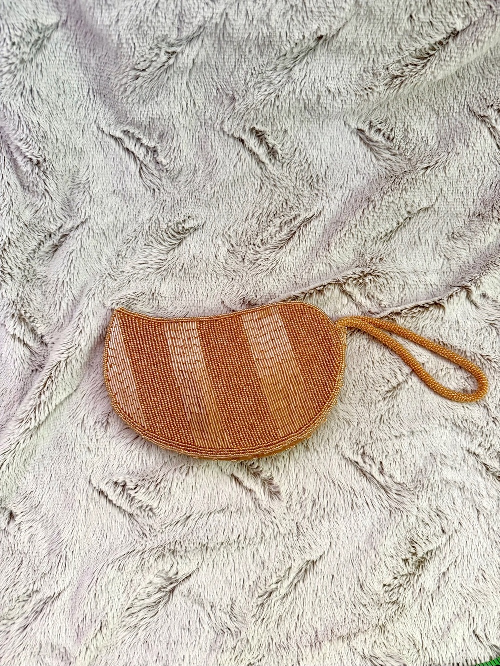 Y2K Bijoux Terner Beaded Crescent Wristlet Gold Bronze Striped Clutches Mini Bag